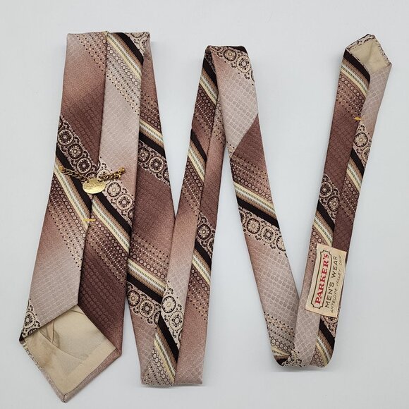Lilly Dache Necktie Stripe Geometric Brown 3" W 54.5" L VTG Retro - Picture 4 of 6